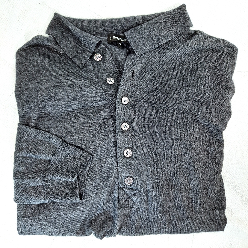 J. Peterman Company Charcoal Silk Cashmere Blend Quarter Button Down